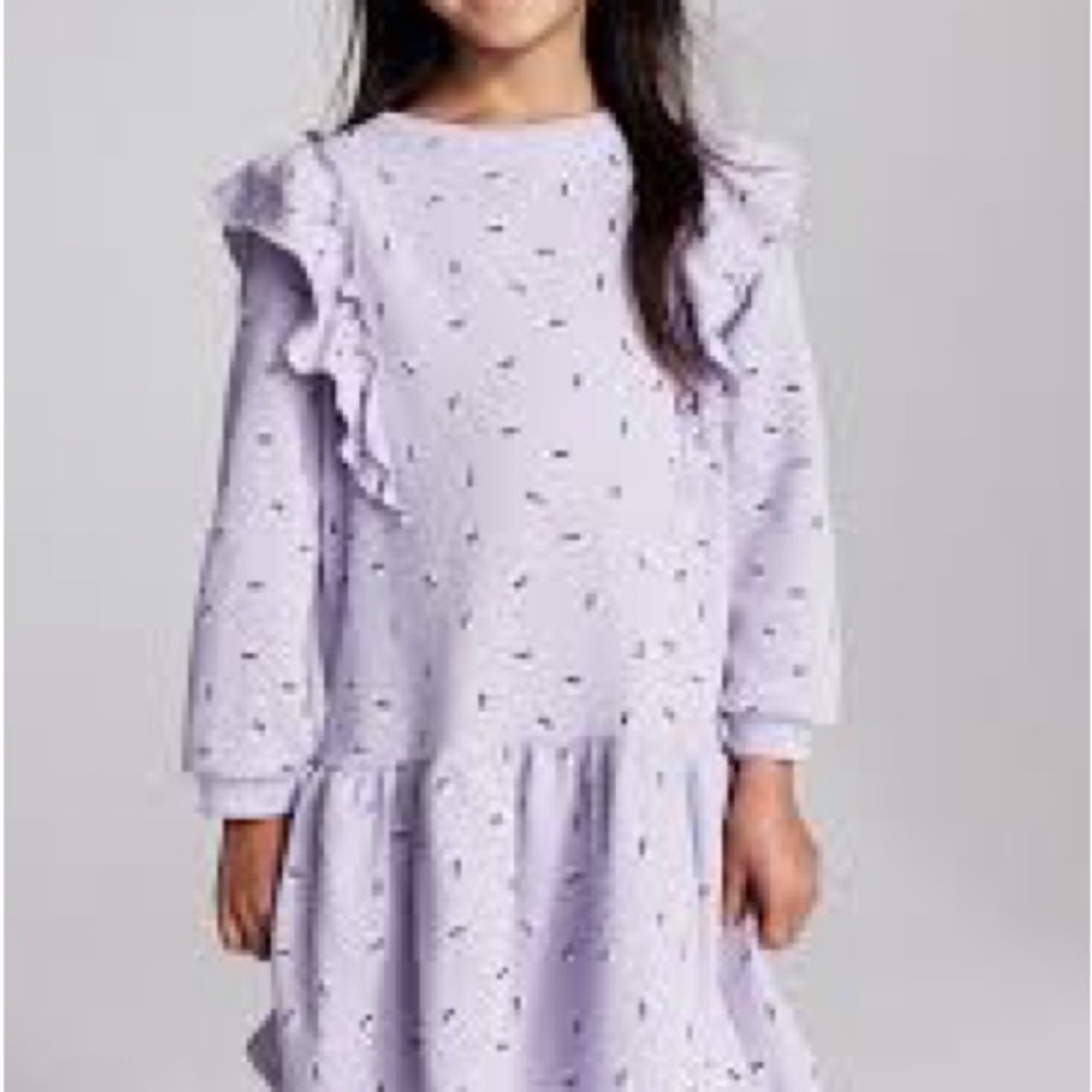 H&M Kids FLOUNCE-TRIMMED SWEATSHIRT DRESS Purple Lavender Floral Ruffle